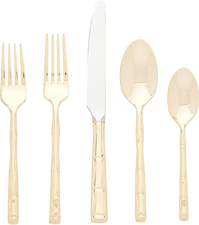 Wallace Bamboo Gold-Plated 20-Piece Stainless Steel Flatware Set, Service for 4 | Amazon (US)