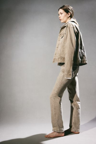 Slim Straight High Jeans - Beige - Ladies | H&M US | H&M (US + CA)