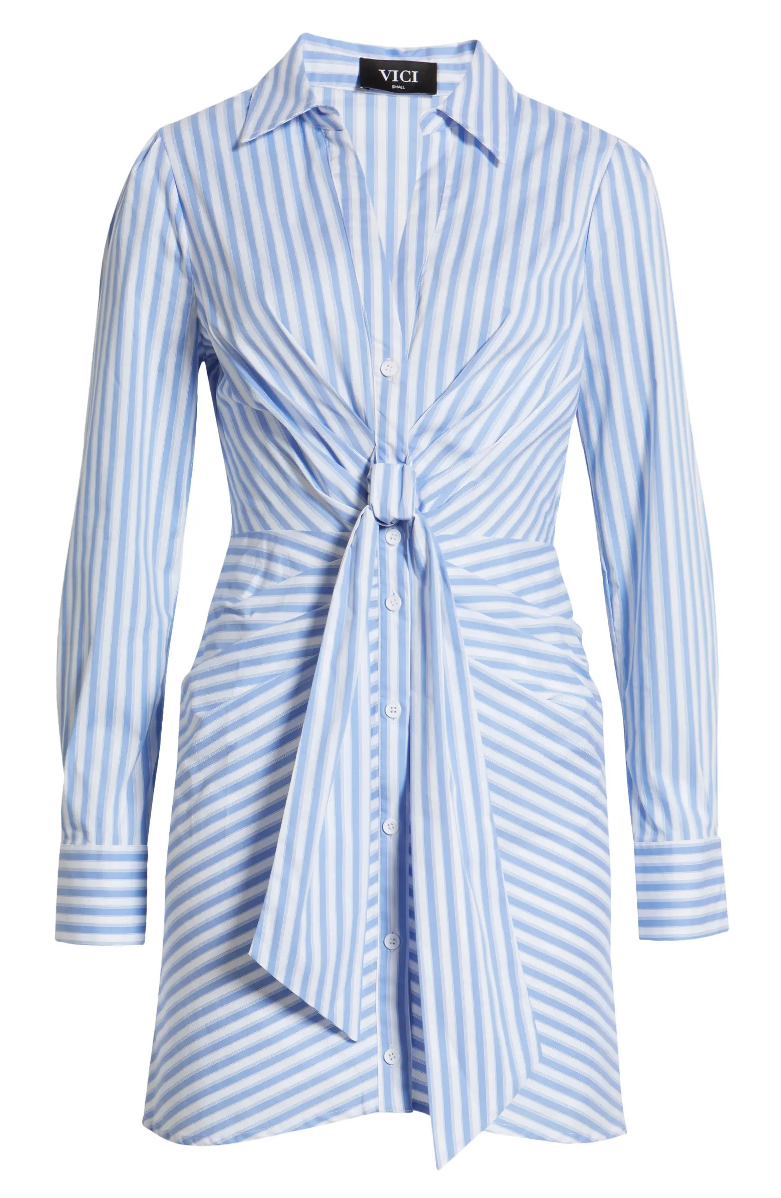 VICI Collection Stripe Tie Front Long Sleeve Shirtdress | Nordstrom | Nordstrom