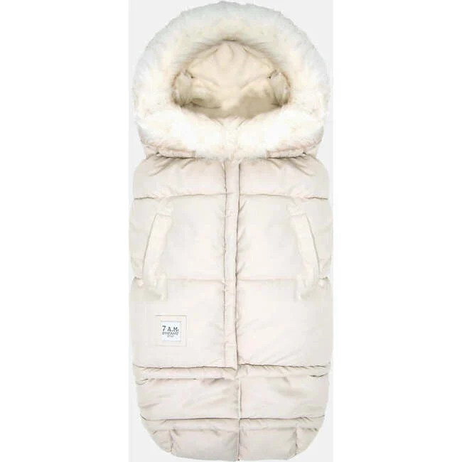 7AM Enfant | Evolution Tundra 212 Hook-N-Loop Zipper Blanket, White Fur & (Beige Heather, Size 6M-4Y) | Maisonette | Maisonette