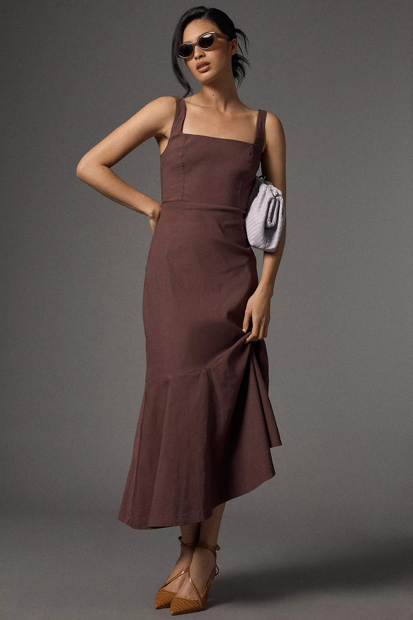 The Ariana Square-Neck Asymmetrical Ruffle-Hem Dress | Anthropologie (US)