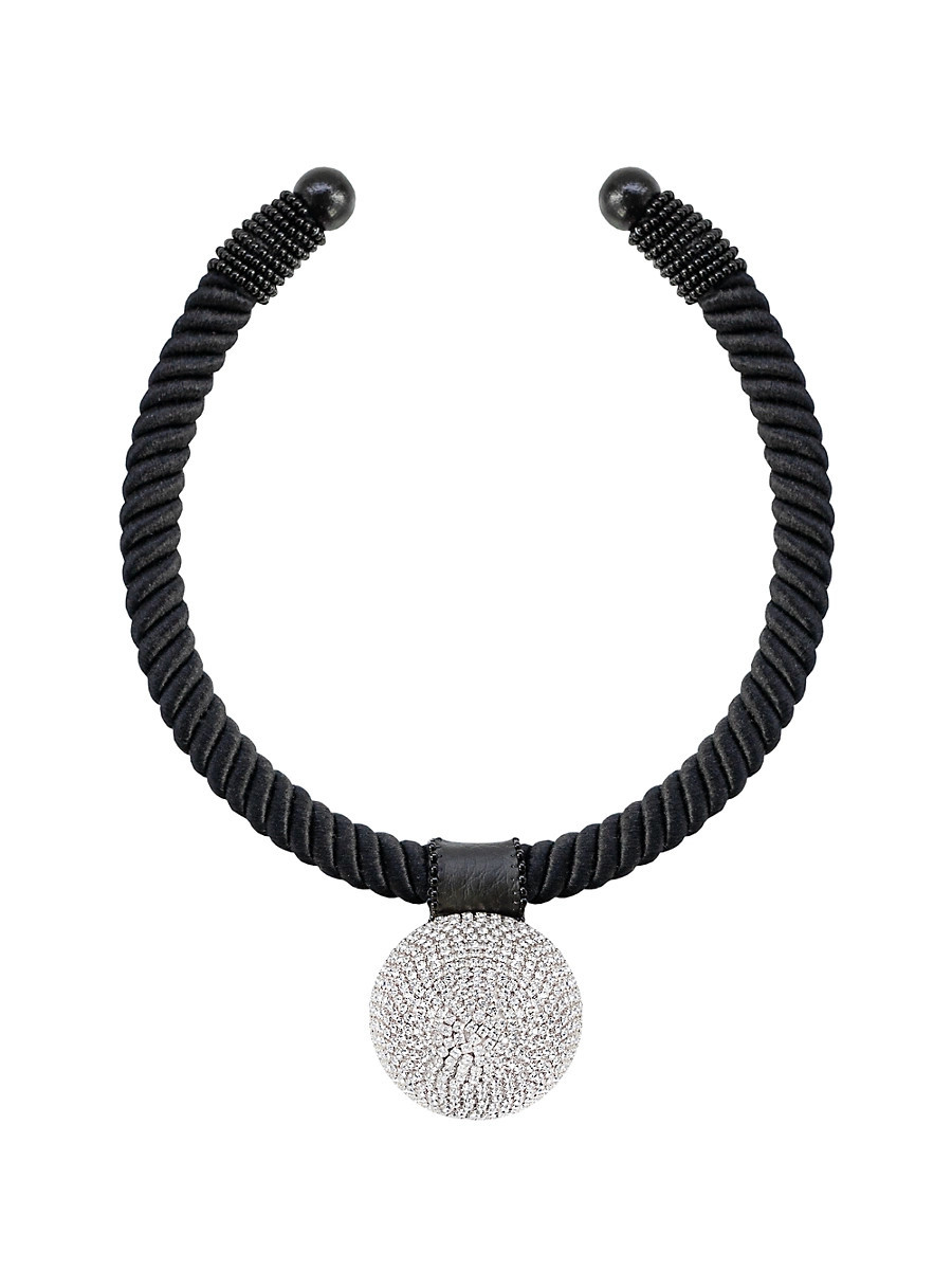 Women's Étoile Gaia Glam Rhinestone, Cotton & Wood Choker Necklace - Silver Sheer | Saks Fifth Avenue