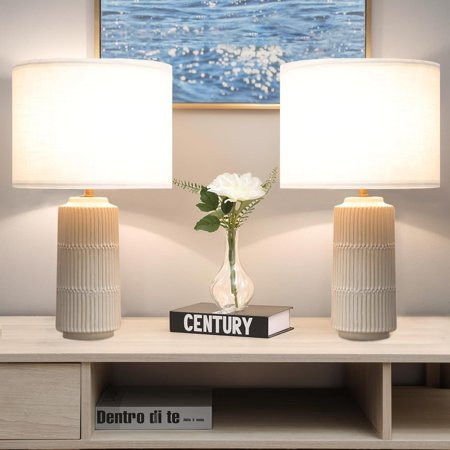 23" Modern Ceramic Table Lamps with White Fabric Shade Set of 2, White Table Lamps for Bedroom, Living Room, Nightstand, Cylindrical High End Table Lamp Farmhouse Lamp$$Tools & Hardware Other | Walmart (US)