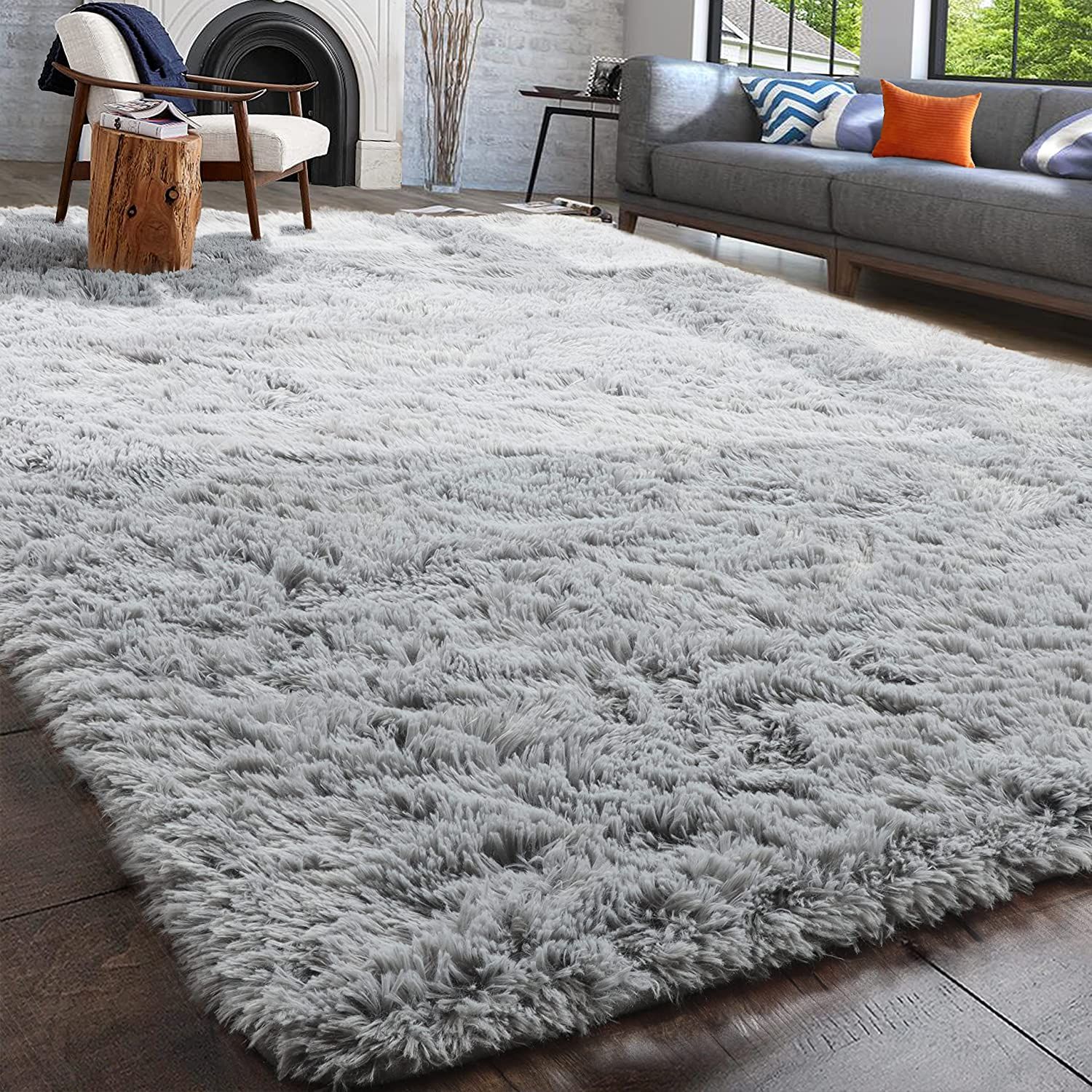 PAGISOFE Ultra Soft Fluffy Shag Area Rugs for Living Room Bedroom, 5x7 Feet ,Shaggy Silver Rugs C... | Amazon (US)