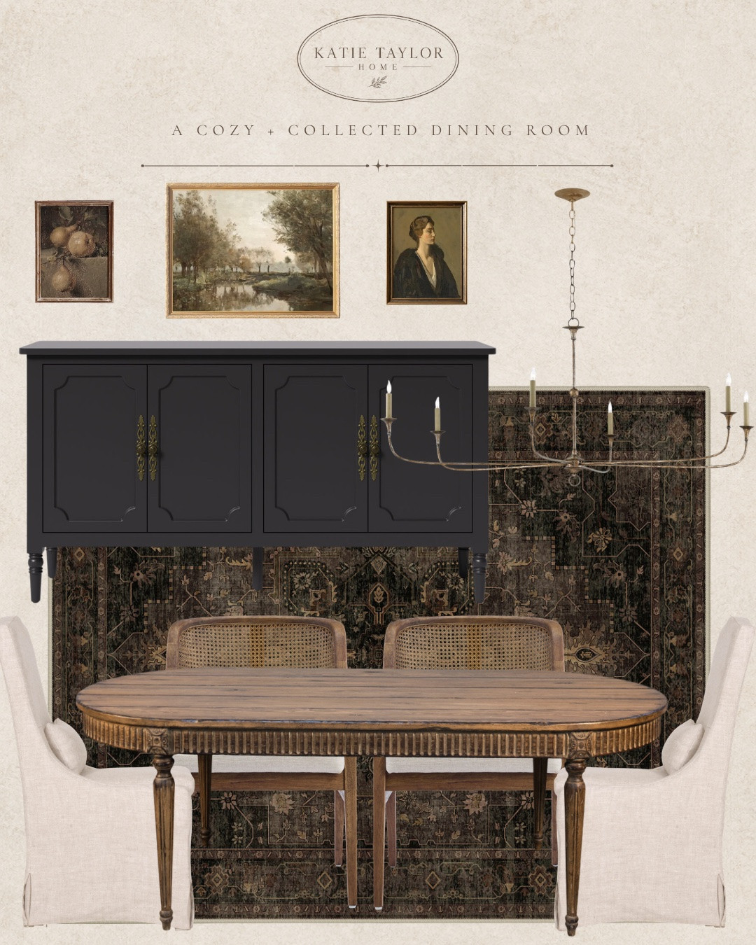 I love a dining room that feels like it could have come together slowly instead of being bought as one matching set.

The cane against the creamy upholstered chairs, the darker cabinet behind all that warm wood, and the mix of artwork are what make this one work for me. There’s plenty happening, but nothing feels overly coordinated.

Swipe your see how this could look styled in a space.

Everything I used to create the look is linked below!

#LTKHome