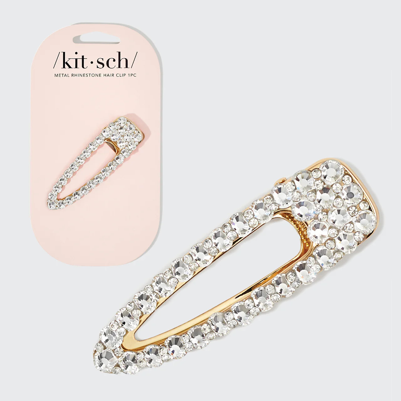 Metal Rhinestone Large Open Shape Hair Clip - Gold | Kitsch