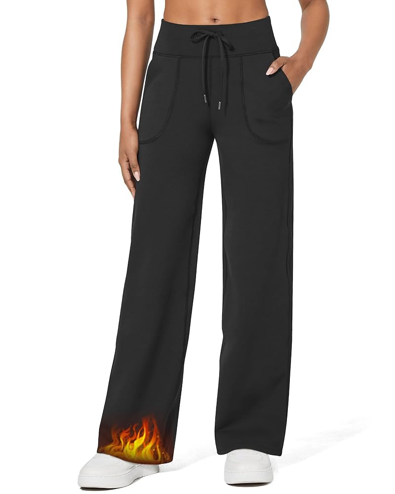 G4Free Pantalones de pierna ancha con forro polar para mujer, cintura con cordón, pantalones de ... | Amazon (US)