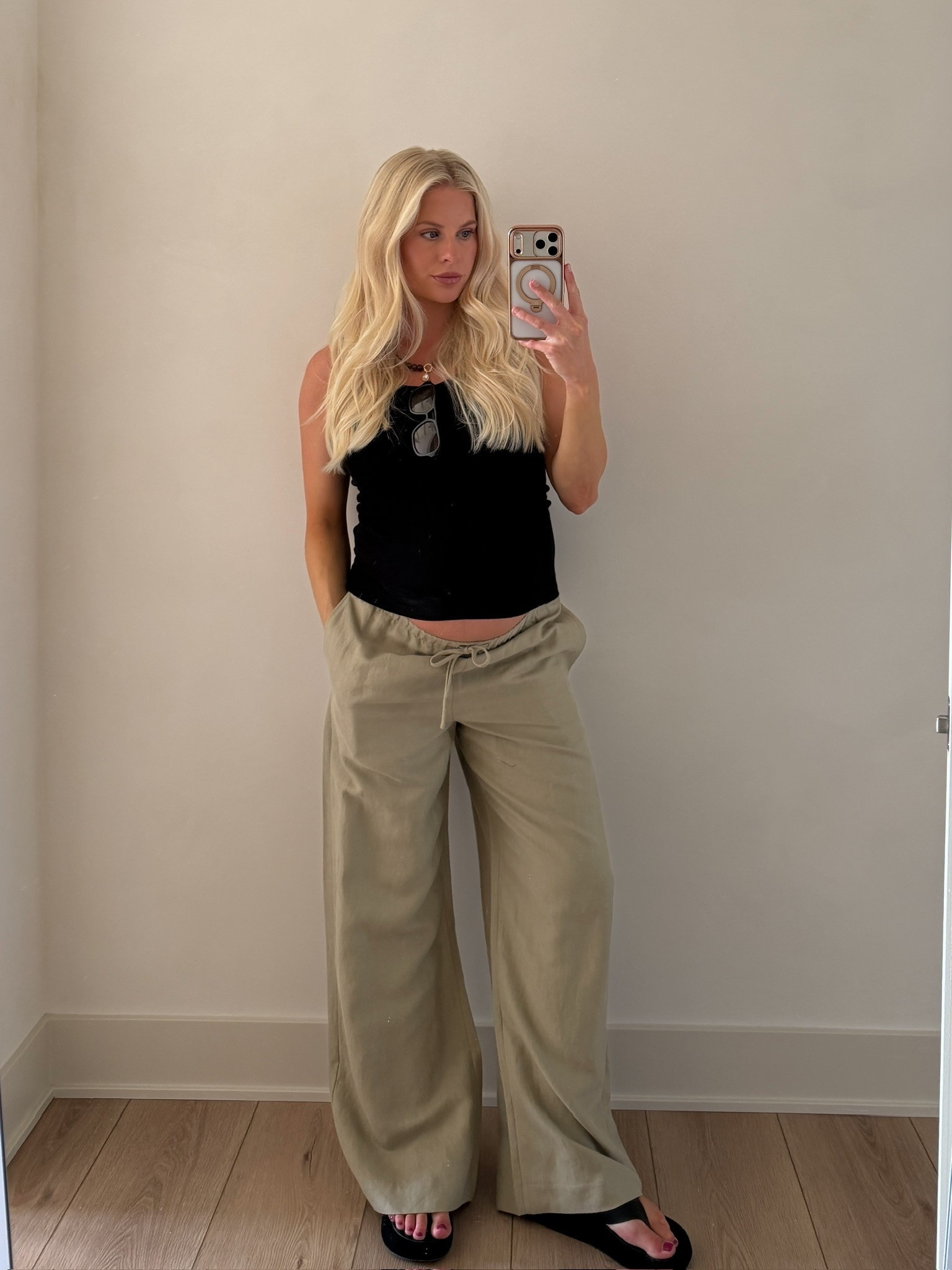 SIZE: med in tank & pants (sized up for pregnancy), shoes run tts (also linking similar)! #kathleenpost

Summer outfit Inspo, summer look 2026, bunk friendly outfit, maternity look

#LTKootd #LTKBump #LTKSeasonal