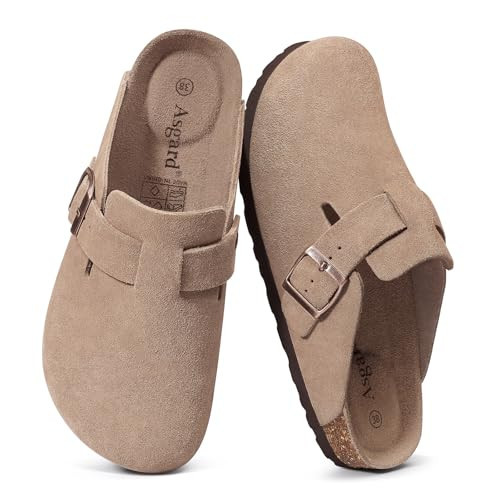 Asgard Genuine Suede Clogs for Women Men Leather Mules Arch Support Potato Shoes with Comfort Cork Footbed Taupe 45 | Amazon (US)