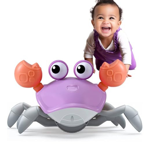 Purple Crawling Crab Baby Toy - Violet Tummy Time Crab Infant Walking Crab Dancing Moving Crawl Crab with Music & Light Cute Interactive Running Escape Catch Me Crab for Crawler Side Walk Toddler Crab | Amazon (US)