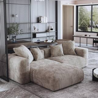 102 in. Square Arm 3-Piece L Shaped Corduroy Polyester 3 Seats Modern Sectional Sofa Couch with Ottoman in. Brown | The Home Depot