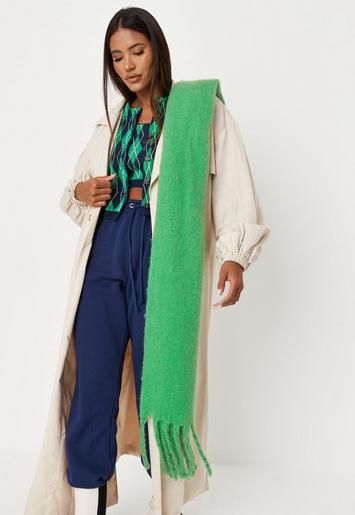 Missguided - Green Super Fluffy Brushed Scarf | Missguided (UK & IE)