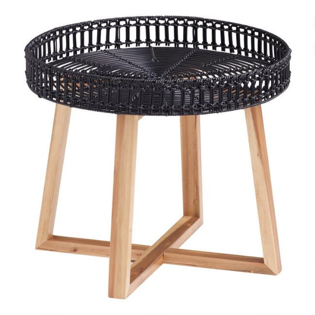 Manitoba Round Black All Weather Wicker Outdoor Accent Table | World Market