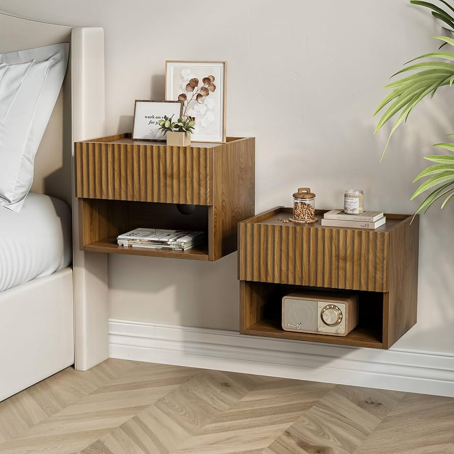 Floating Nightstand Bedroom Bedside Table - Floating Night Stand Set 2 for Small Spaces, Wall Mou... | Amazon (US)