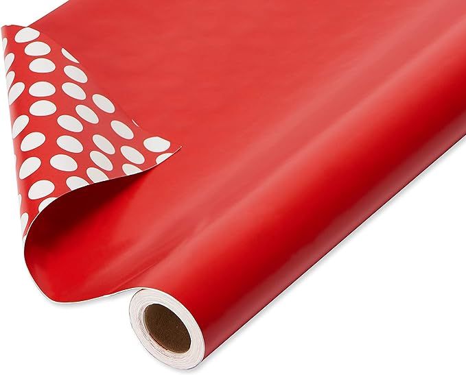 American Greetings Reversible Christmas Wrapping Paper Jumbo Roll, Red and White Polka Dots (1 Pa... | Amazon (US)