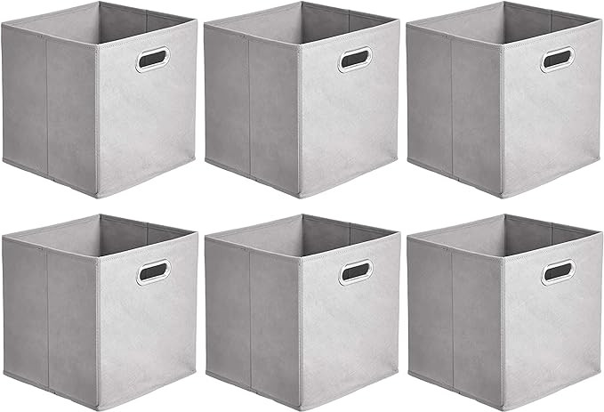 Amazon Basics Collapsible Fabric Storage Cubes with Oval Grommets - 6-Pack, Light Grey | Amazon (US)