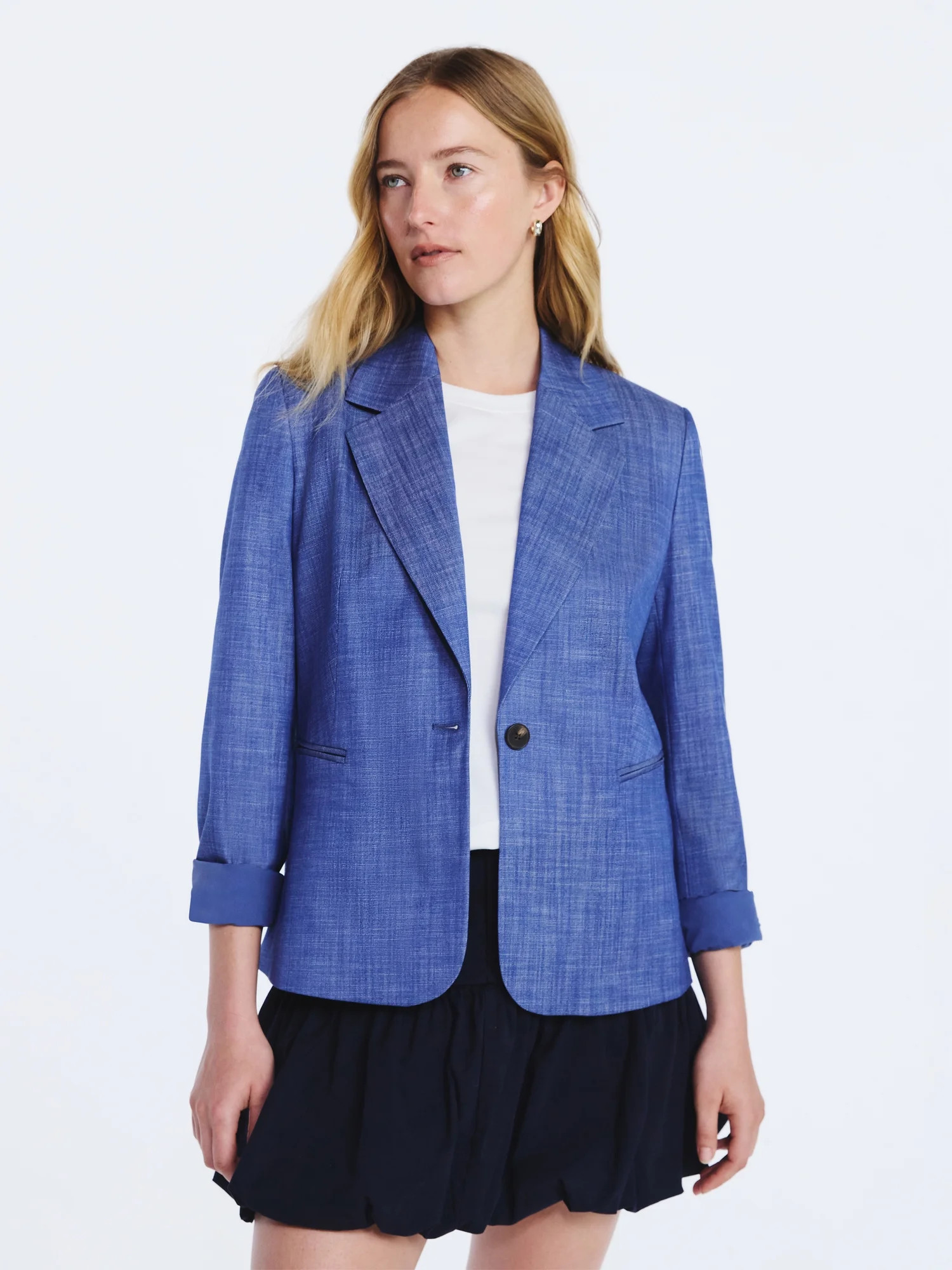 Free Assembly Women's Single Breasted Crosshatch Blazer, Sizes XS-XXL | Walmart (US)