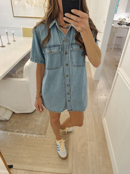 Target denim dress find 30% off for target circle week deals. Makes it under $30! Runs tts. Wearing size xs. Has pockets. Paired with my new gazelles. Love the blue color. Run big. I’m a 9 and sized down to a 7.5 which is what I wear in men’s sneaker size conversion 

#LTKsalealert #LTKxTarget #LTKfindsunder50