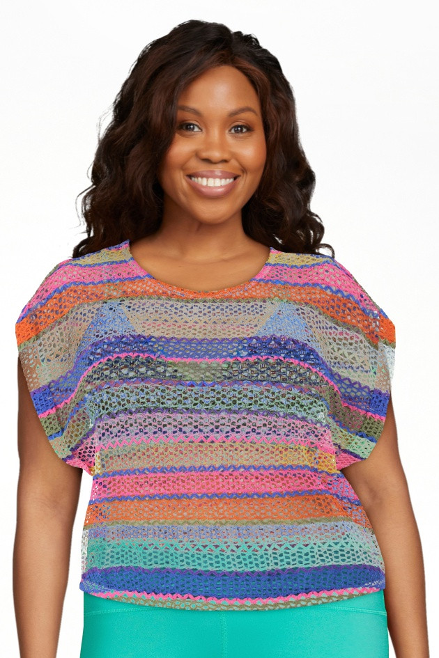 No Boundaries Women's Striped Crochet Crop Top Coverup, Sizes XXS - XXL | Walmart (US)