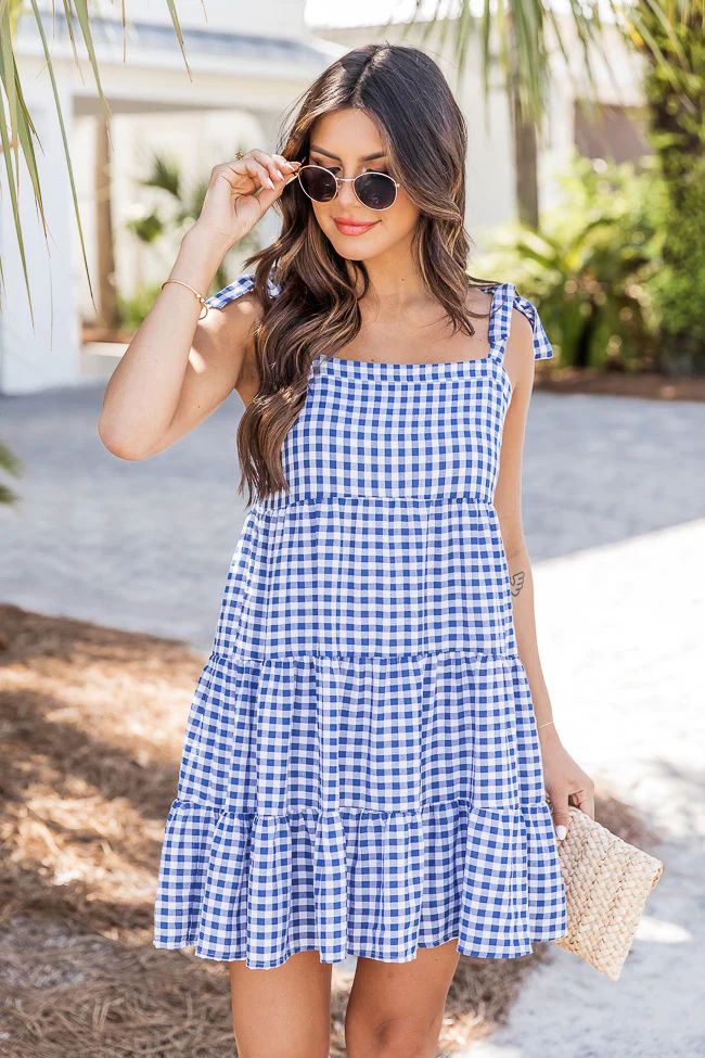 Morning Grace Navy Tie Sleeve Gingham Mini Dress | Pink Lily