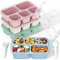 4-Pack Bento Lunch Box, 5-Compartment Lunch Boxes, Kids Snack Boxes, Stackable Ready Parties, Div... | Amazon (US)
