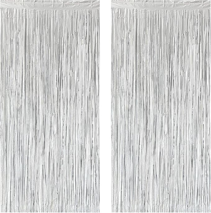 Silver Foil Fringe Curtain 3.3×8.3FT 2 Packs, Metallic Tinsel Curtains Party Streamers for Birth... | Amazon (US)