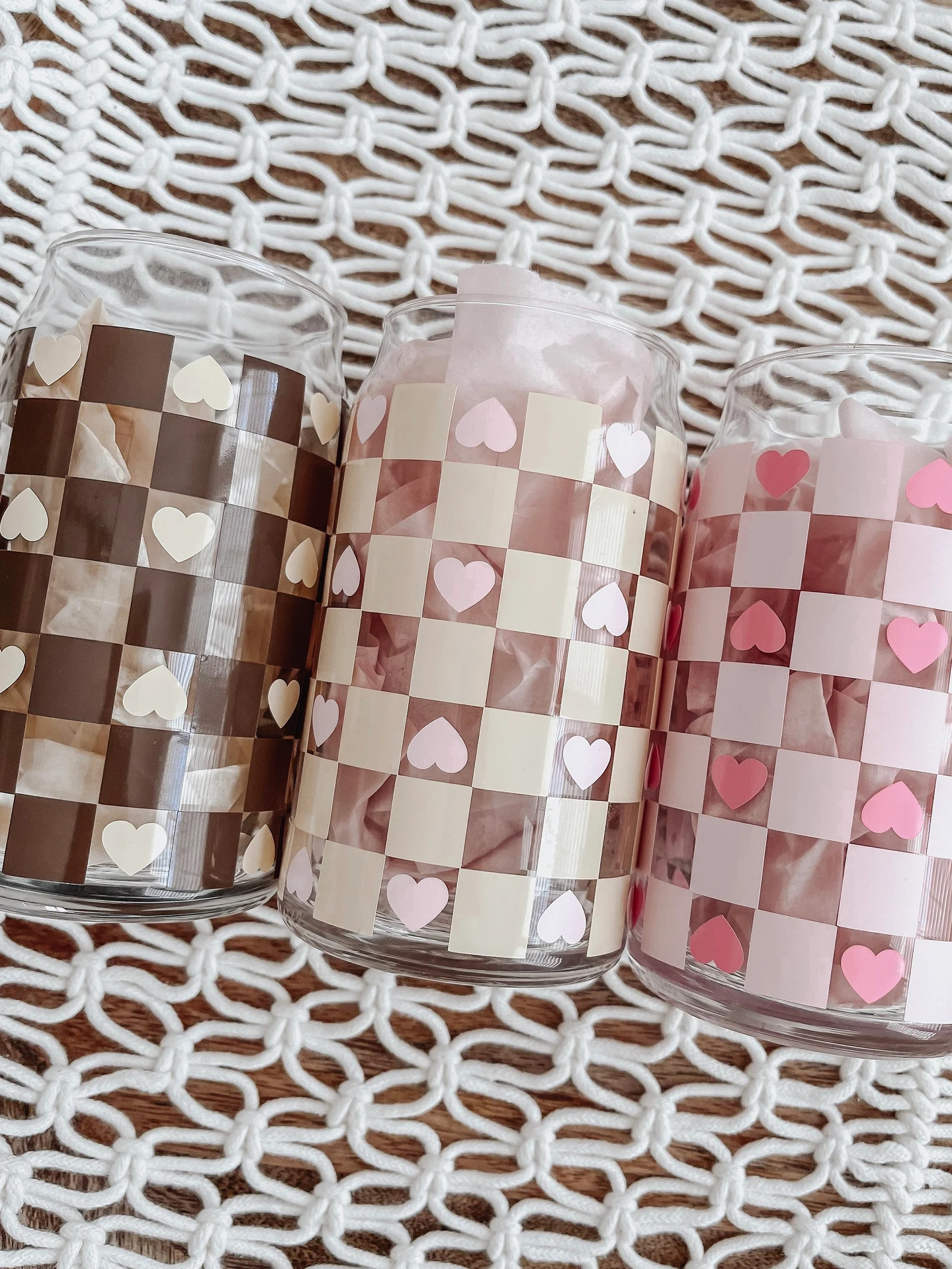 Checkered Hearts Glass Cup, Iced Coffee Glass Cup, Beer Glass Can, Valentines Day Coffee Cup, Smo... | Etsy (US)