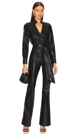 Evita Vegan Leather Jumpsuit in Black | Revolve Clothing (Global)