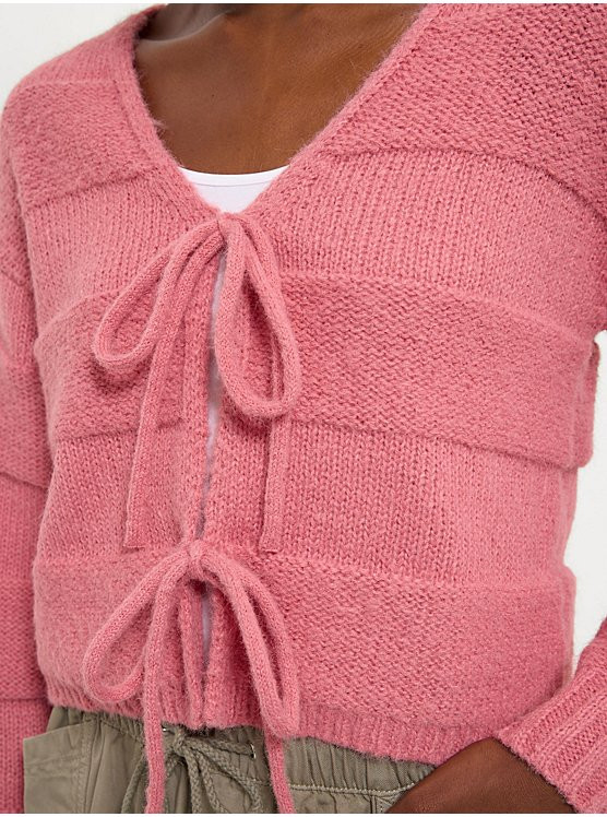 Pink Striped Bow Fastening Knitted Cardigan | George
