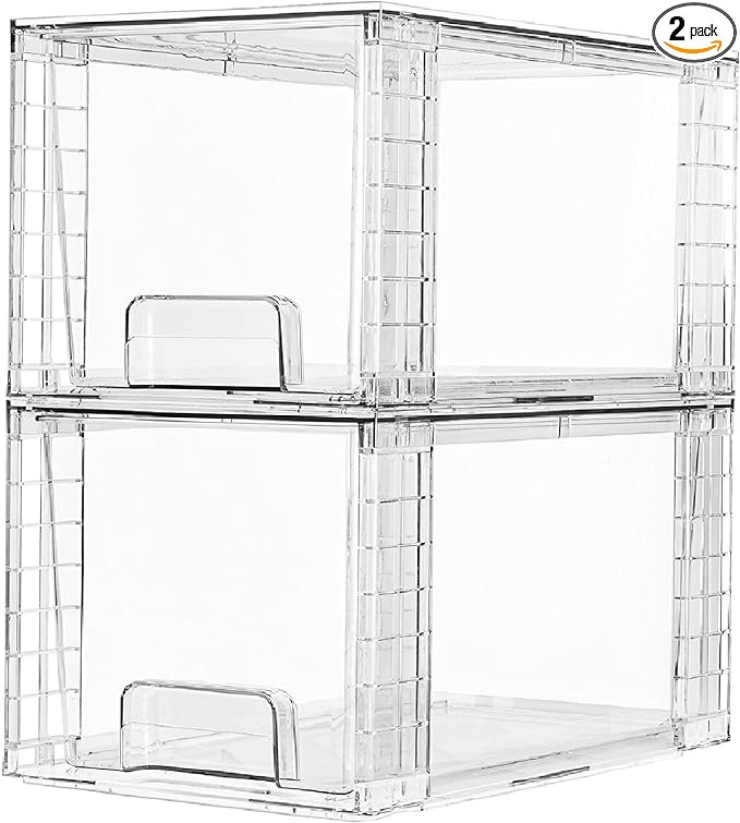 Vtopmart 2 Pack Large Stackable Storage Drawers,Clear Acrylic Drawer Organizers with Handles, Eas... | Amazon (US)