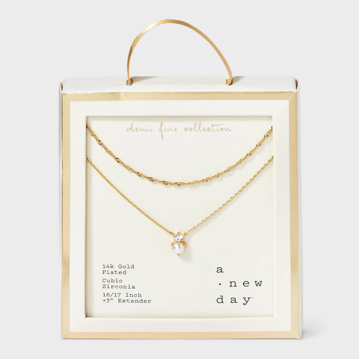 14K Gold Plated Cubic Zirconia and Pearl Drop Multi-Strand Necklace - A New Day™: Brass, Lobste... | Target