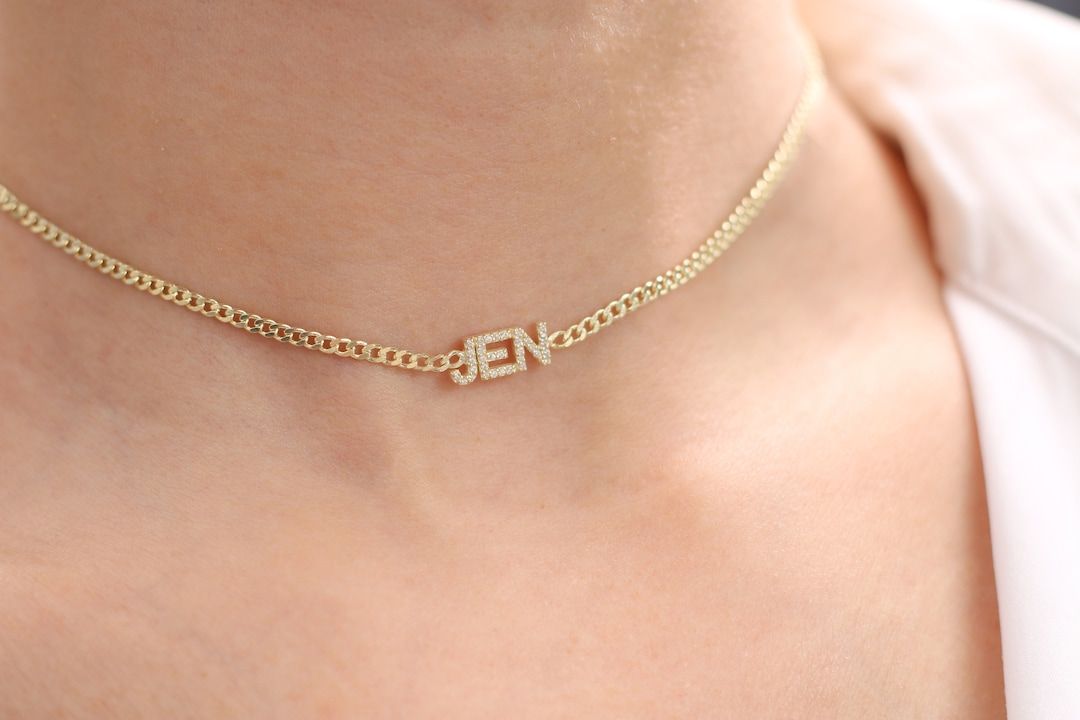 Choker Name Necklace Gold Name Choker Pave Name Necklace Name Choker Personalized Jewelry Persona... | Etsy (US)