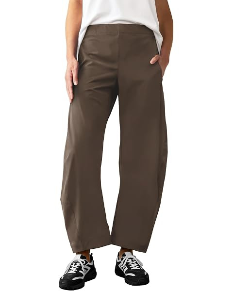 SeeLuNa Women Barrel Travel Pants Elastic Waistband Tapered Leg Baggy Mid Rise Work Trousers Loun... | Amazon (US)