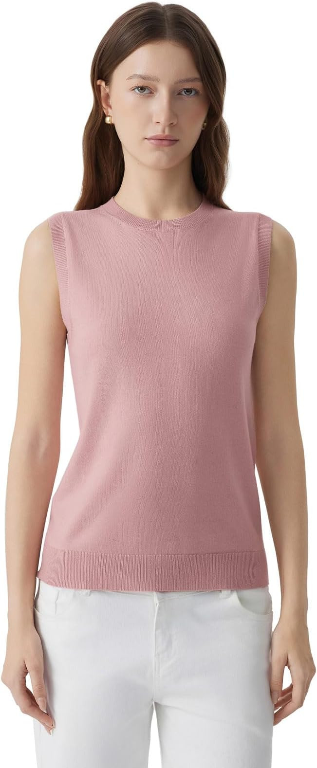 SUUKSESS Women Silk Cashmere Blend Crew Neck Sweater Vests Sleeveless Tank Tops | Amazon (US)