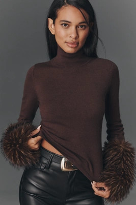 APPARIS Aspen Faux-Fur Cuff Turtleneck Sweater | Anthropologie (US)