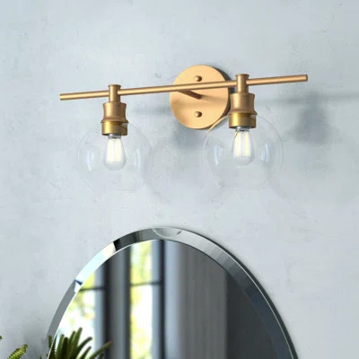 Drinkard 2-Light Dimmable Vanity Light Hashtag Home Finish: Brass, Shade Color: Clear | Wayfair North America