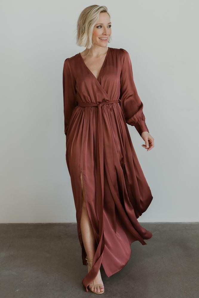 Jenna Dark Mauve Satin Maxi Dress | Baltic Born