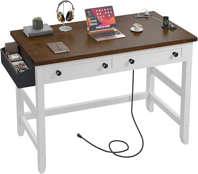 EnHomee 40" Computer Desk with Drawers, Small Desk with Power Outlets for Bedroom and Home Office... | Amazon (US)