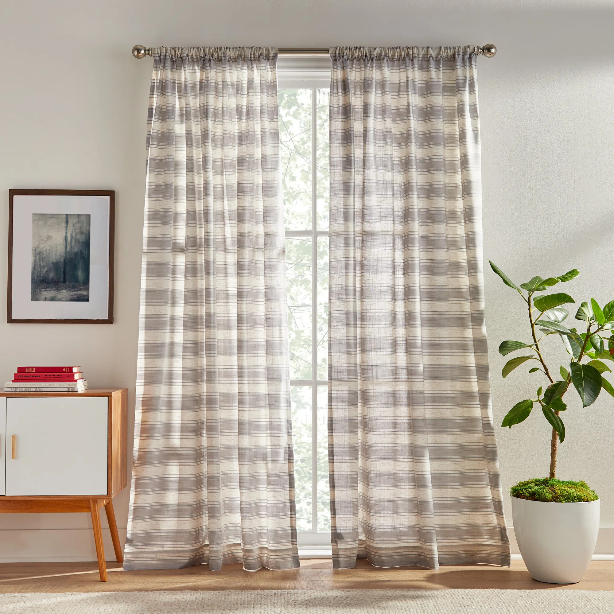 Whelan Stripe Poletop Light Filtering Dst Ind/Drk Gry Curtain Panel Pair (Set of 2) | Wayfair North America