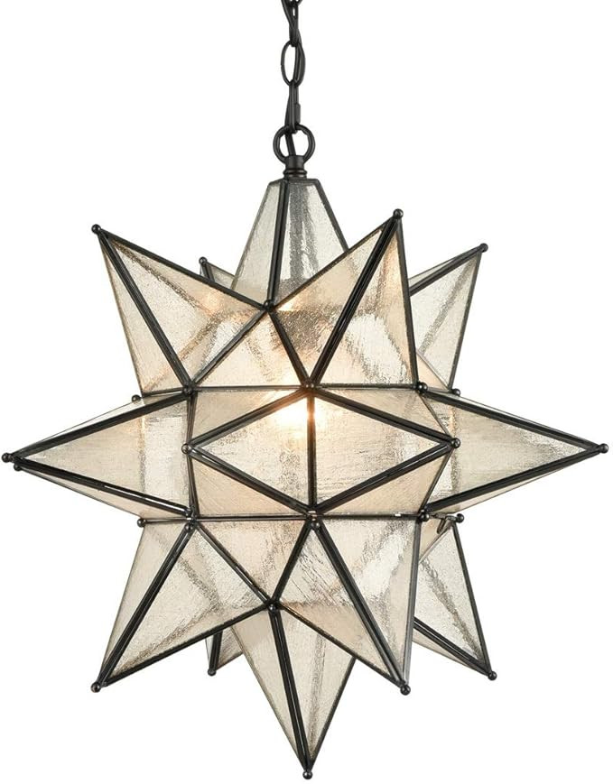 DIRYZON EUL 20 Inch Modern Moravian Star Pendant Lighting Seeded Glass Light on Chain | Amazon (US)