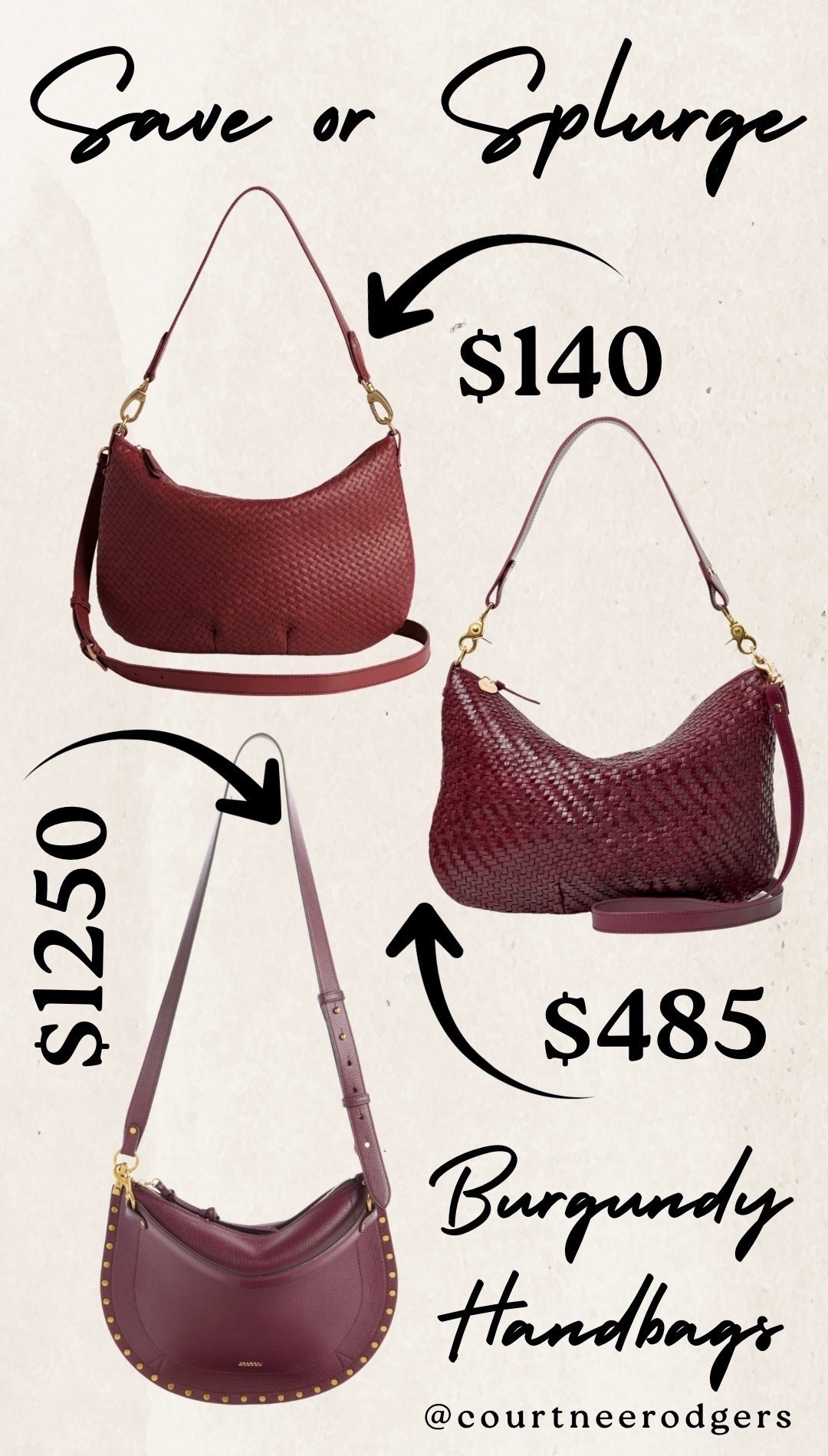 Save or Splurge burgundy handbags 🤎

Handbags, burgundy, quince, Isabel Marant, Clare v, trending, fall fashion 

#LTKItBag #LTKStyleTip #LTKSaleAlert