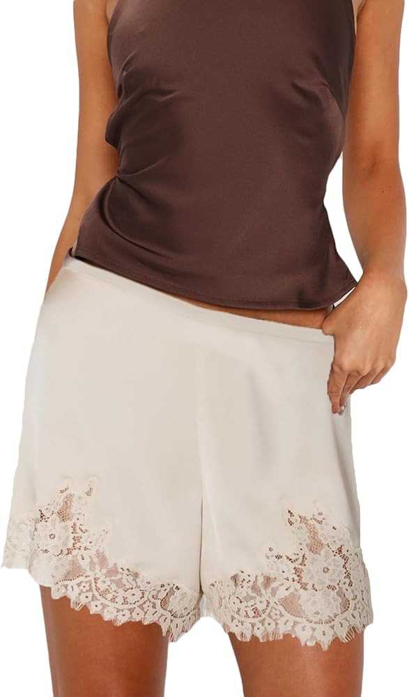 Women Lace Satin Shorts Y2k Cute Coquette Silk Boxers Micro Mini Shorts Lounge Slip Pjs Bottoms S... | Amazon (US)