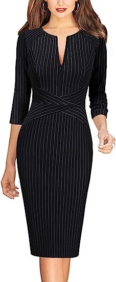 VFSHOW Womens Front Zipper Slim Work Office Business Cocktail Party Pencil Dress | Amazon (US)