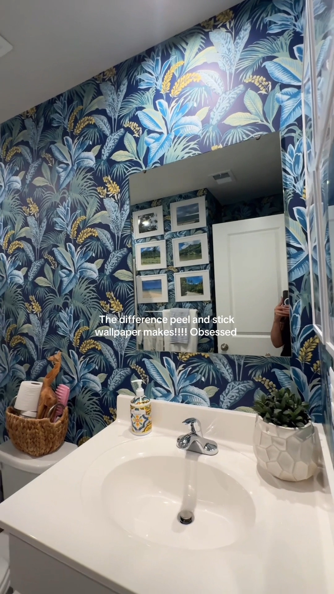 Tropical bathroom makeover with peel and stick wallpaper!! Renter friendly and so easy to DIY! 

#LTKHome