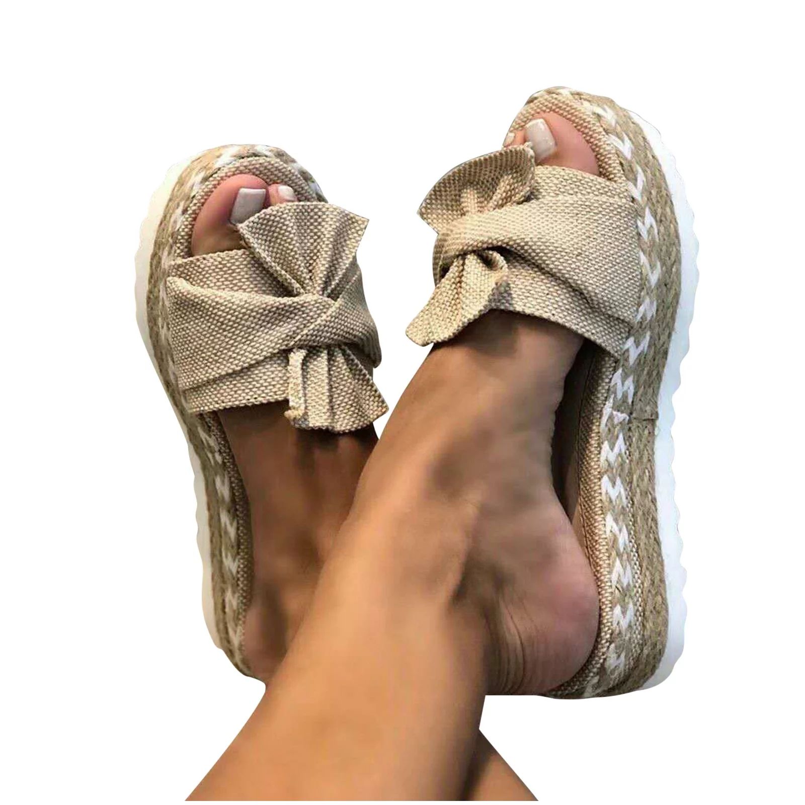 Women's Cute Bow Tie Platform Sandal - Casual Summer Slip-On Open-Toe Sandals Beach Travel Shoes | Walmart (US)