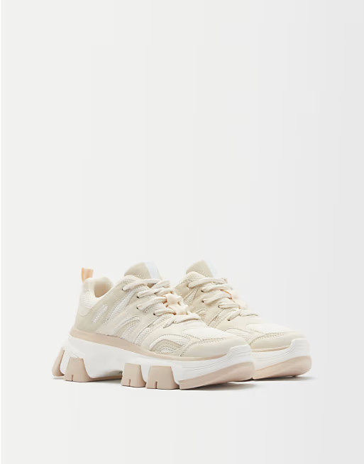 Bershka sporty chunky sneakers in beige | ASOS | ASOS (Global)