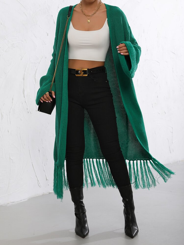 Tassel Hem Drop Shoulder Duster Cardigan | SHEIN
