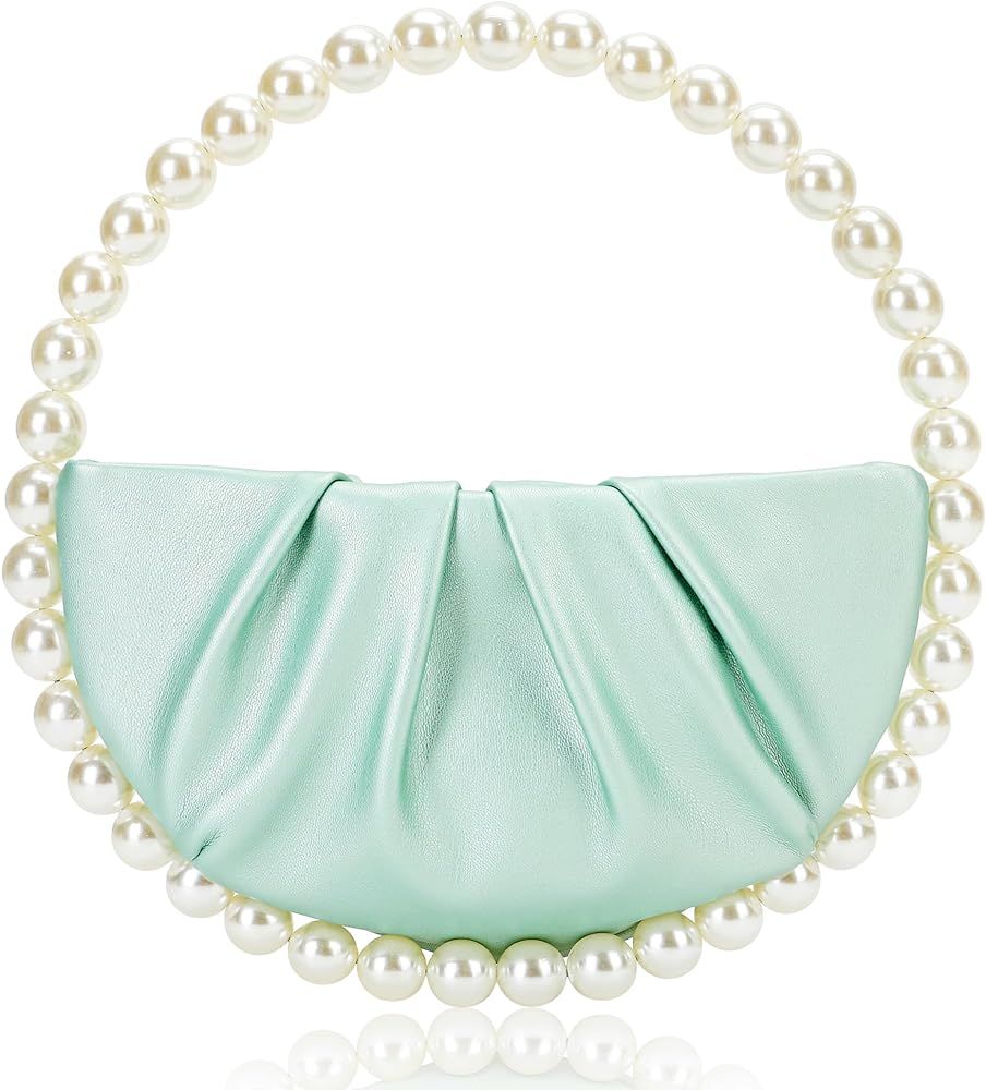 CARIEDO Pearl Soft Face Pleated Handbag Advanced Evening Bag Party Prom Bride Purse Phone Clutch ... | Amazon (US)