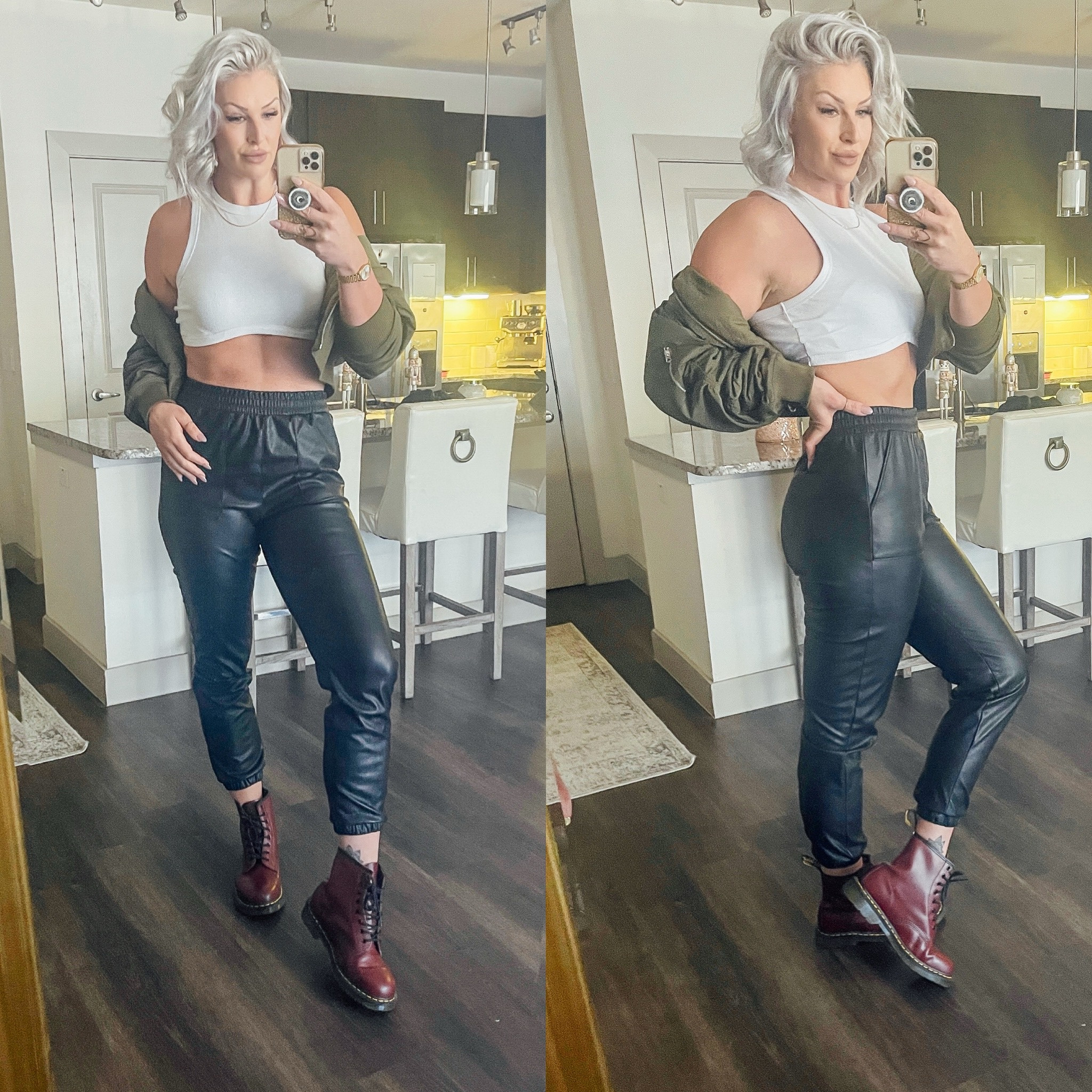 #ootd with this cute crop and leather jogger look. Dr martens and a bomber jacket for a casual afternoon or a night out! 

Ordered a M in the bomber jacket because I don’t like the oversized look as much. Tank top in L! Boots are unisex so be aware. I’m a 12 in women’s and order a men’s 10 in Docs!

#LTKshoecrush #LTKstyletip