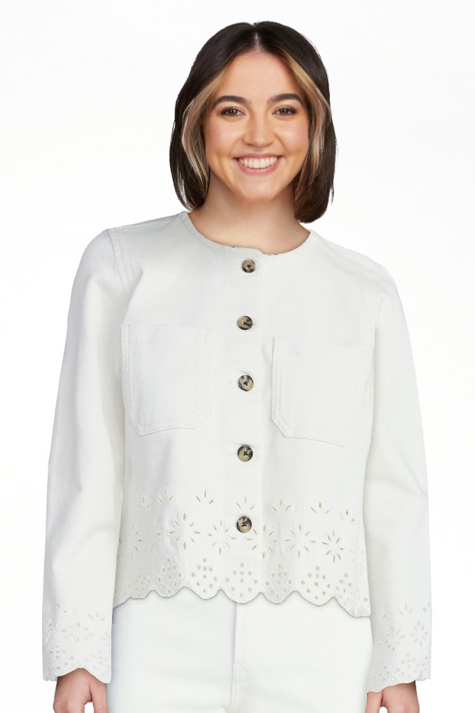 Free Assembly Women's and Women's Plus Embroidered Eyelet Denim Jacket, Sizes XS-4X | Walmart (US)